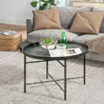 HOMCOM Cafe Table for Living Room, 24" Round Center Table with Hammered Tray Top and Metal Frame for Bedroom, Pewter - Image 10