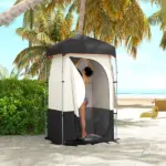 Camping Shower Tent, Portable Privacy Shelter with Solar Shower Bag, Removable Floor and Carrying Bag, Black - Image 2