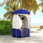 Outsunny Camping Shower Tent, Portable Privacy Shelter with Solar Shower Bag, Removable Floor and Carrying Bag, Blue - Image 2