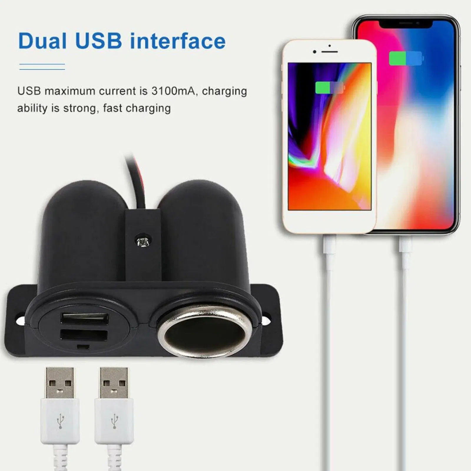 12V Car Cigarette Lighter Socket Splitter with Dual USB 5V 3.1A Charger