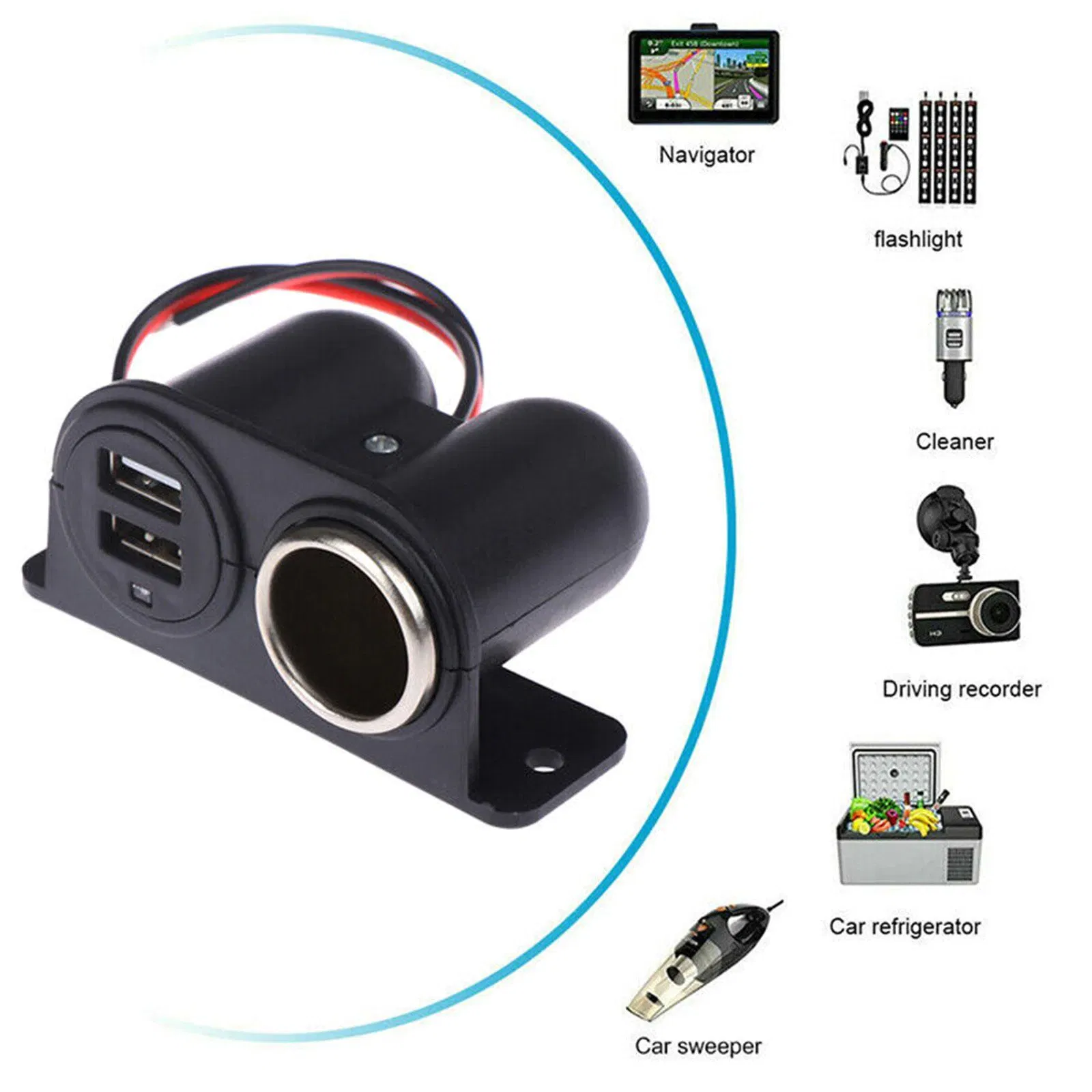 12V Car Cigarette Lighter Socket Splitter with Dual USB 5V 3.1A Charger