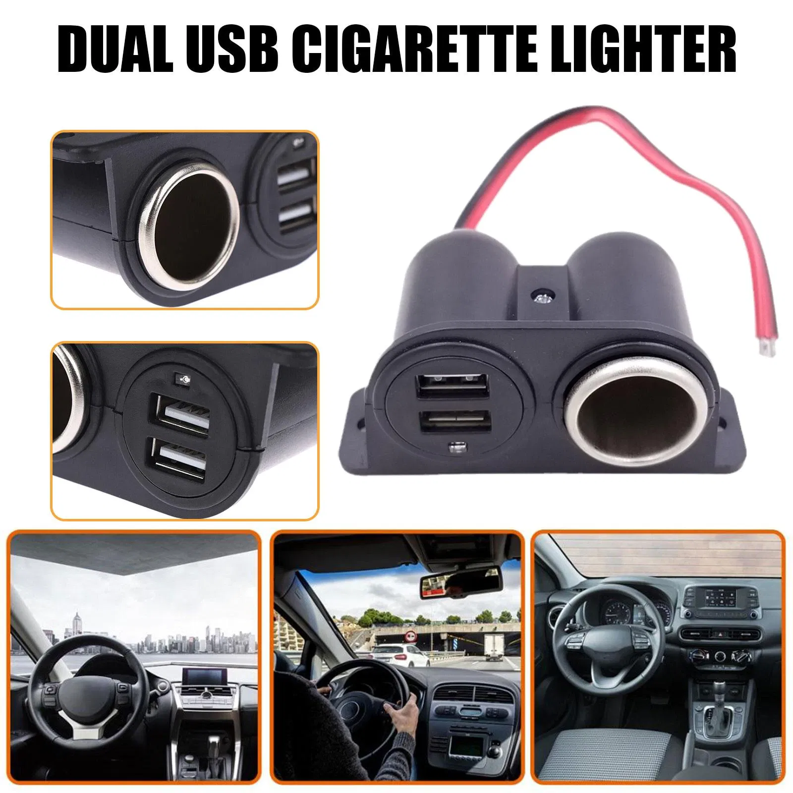 12V Car Cigarette Lighter Socket Splitter with Dual USB 5V 3.1A Charger