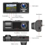 1080P Dual Lens Car Dash Camera with Front Rear and Interior Recording - Image 3