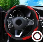 15 Inch Red Black Carbon Fiber Style PU Leather Steering Wheel Cover - Image 5