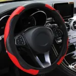 15 Inch Red Black Carbon Fiber Style PU Leather Steering Wheel Cover - Image 14