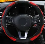 15 Inch Red Black Carbon Fiber Style PU Leather Steering Wheel Cover - Image 15