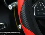15 Inch Red Black Carbon Fiber Style PU Leather Steering Wheel Cover - Image 17