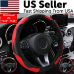 15 Inch Red Black Carbon Fiber Style PU Leather Steering Wheel Cover