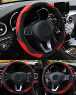 15 Inch Red Black Carbon Fiber Style PU Leather Steering Wheel Cover - Image 2