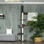 Cat Climbing Tower Floor to Ceiling 5-Tier Adjustable 95''-106'' with Hammock Scratching Post Toy Ball Black Cream - Image 2