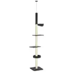 Cat Climbing Tower Floor to Ceiling 5-Tier Adjustable 95''-106'' with Hammock Scratching Post Toy Ball Black Cream - Image 11