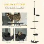 Cat Climbing Tower Floor to Ceiling 5-Tier Adjustable 95''-106'' with Hammock Scratching Post Toy Ball Black Cream - Image 4