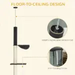 Cat Climbing Tower Floor to Ceiling 5-Tier Adjustable 95''-106'' with Hammock Scratching Post Toy Ball Black Cream - Image 5