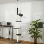 Cat Climbing Tower Floor to Ceiling 5-Tier Adjustable 95''-106'' with Hammock Scratching Post Toy Ball Black Cream - Image 10