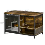 Cat Kennel End Table with Cushion Sliding Doors Wood Steel Pet Crate Rustic Brown - Image 3