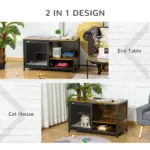 Cat Kennel End Table with Cushion Sliding Doors Wood Steel Pet Crate Rustic Brown - Image 4