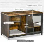 Cat Kennel End Table with Cushion Sliding Doors Wood Steel Pet Crate Rustic Brown - Image 6