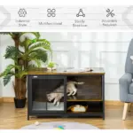Cat Kennel End Table with Cushion Sliding Doors Wood Steel Pet Crate Rustic Brown - Image 7