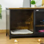 Cat Kennel End Table with Cushion Sliding Doors Wood Steel Pet Crate Rustic Brown - Image 9