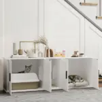 Cat Litter Box Enclosure with Double Room, Scratching Mat for 2 Cats, 57" x 19" x 20", White - Image 2