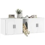 Cat Litter Box Enclosure with Double Room, Scratching Mat for 2 Cats, 57" x 19" x 20", White - Image 11