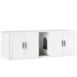 Cat Litter Box Enclosure with Double Room, Scratching Mat for 2 Cats, 57" x 19" x 20", White - Image 12