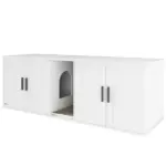 Cat Litter Box Enclosure with Double Room, Scratching Mat for 2 Cats, 57" x 19" x 20", White
