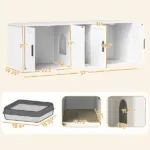 Cat Litter Box Enclosure with Double Room, Scratching Mat for 2 Cats, 57" x 19" x 20", White - Image 3
