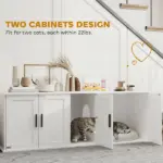 Cat Litter Box Enclosure with Double Room, Scratching Mat for 2 Cats, 57" x 19" x 20", White - Image 5
