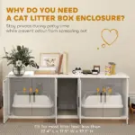 Cat Litter Box Enclosure with Double Room, Scratching Mat for 2 Cats, 57" x 19" x 20", White - Image 6