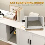 Cat Litter Box Enclosure with Double Room, Scratching Mat for 2 Cats, 57" x 19" x 20", White - Image 7