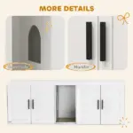 Cat Litter Box Enclosure with Double Room, Scratching Mat for 2 Cats, 57" x 19" x 20", White - Image 8