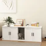Cat Litter Box Enclosure with Double Room, Scratching Mat for 2 Cats, 57" x 19" x 20", White - Image 10