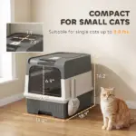 PawHut Cat Litter Box Hooded Cat Litter Tray with Drawer Pan Front Entry and Top Exit Easy Cleaning Gray - Image 2