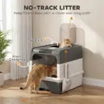 PawHut Cat Litter Box Hooded Cat Litter Tray with Drawer Pan Front Entry and Top Exit Easy Cleaning Gray - Image 3