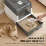 PawHut Cat Litter Box Hooded Cat Litter Tray with Drawer Pan Front Entry and Top Exit Easy Cleaning Gray - Image 4