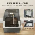 PawHut Cat Litter Box Hooded Cat Litter Tray with Drawer Pan Front Entry and Top Exit Easy Cleaning Gray - Image 5
