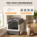 PawHut Cat Litter Box Hooded Cat Litter Tray with Drawer Pan Front Entry and Top Exit Easy Cleaning Gray - Image 6