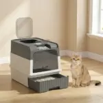 PawHut Cat Litter Box Hooded Cat Litter Tray with Drawer Pan Front Entry and Top Exit Easy Cleaning Gray - Image 7