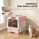Cat Litter Box Hooded Cat Litter Tray with Drawer Pan Front Entry and Top Exit Easy Cleaning Pink - Image 2