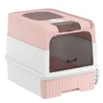 Cat Litter Box Hooded Cat Litter Tray with Drawer Pan Front Entry and Top Exit Easy Cleaning Pink