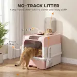 Cat Litter Box Hooded Cat Litter Tray with Drawer Pan Front Entry and Top Exit Easy Cleaning Pink - Image 3