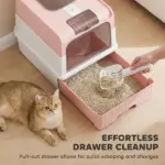 Cat Litter Box Hooded Cat Litter Tray with Drawer Pan Front Entry and Top Exit Easy Cleaning Pink - Image 4