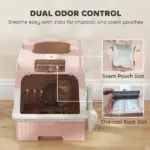 Cat Litter Box Hooded Cat Litter Tray with Drawer Pan Front Entry and Top Exit Easy Cleaning Pink - Image 5
