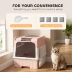 Cat Litter Box Hooded Cat Litter Tray with Drawer Pan Front Entry and Top Exit Easy Cleaning Pink - Image 6