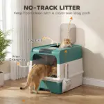 PawHut Cat Litter Box Hooded Cat Litter Tray with Drawer Pan Front Entry and Top Exit Easy Cleaning Teal - Image 3
