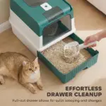PawHut Cat Litter Box Hooded Cat Litter Tray with Drawer Pan Front Entry and Top Exit Easy Cleaning Teal - Image 4
