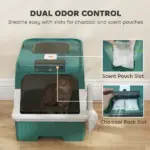 PawHut Cat Litter Box Hooded Cat Litter Tray with Drawer Pan Front Entry and Top Exit Easy Cleaning Teal - Image 5