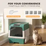 PawHut Cat Litter Box Hooded Cat Litter Tray with Drawer Pan Front Entry and Top Exit Easy Cleaning Teal - Image 6