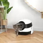 Cat Litter Box with Lid, Covered Litter Box withHigh Sides, Two-Way Entrance Kitty Litter Box, Foldable, Easy Clean, White and Black - Image 2